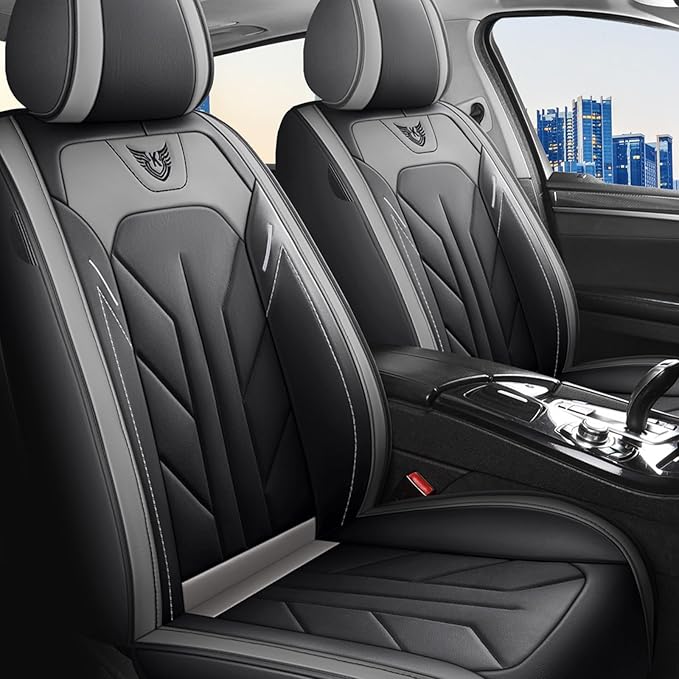Universal Seat Covers Full Set Car Seat Protector Waterproof Car Seat Cushion Leather Comfortable and Breathable Fit for Most Cars for Year Round Use (Gray)