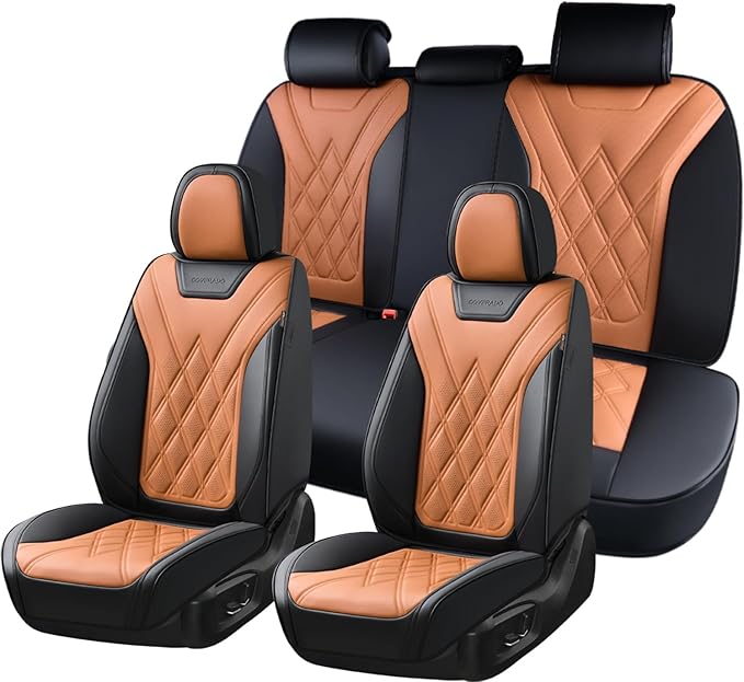 Coverado Car Seat Covers Full Set, Seat Covers for Cars, Front Seat Covers and Back Seat Cover Waterproof Leather Automotive Seat Cover, Universal Car Interior Protectors Cushion for Most Cars