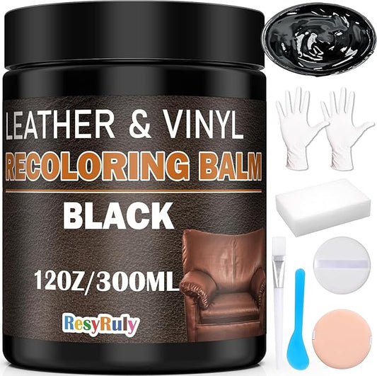Leather Recoloring Balm Black Leather Dye Vinyl Paint Car Interior Seat Furniture Conditioner Couch Recliner Boots Jacket Shoes Handbag Purse Belt Color Restorer Fade Wear Scratch Remover Repair Kit