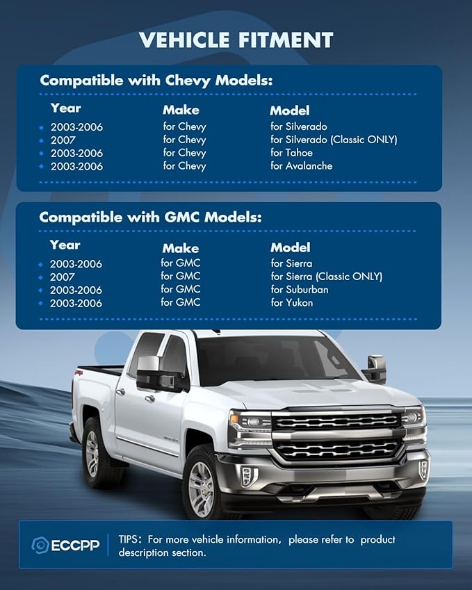 ECCPP Towing Mirrors Tow Mirrors With 2003-2006 For Chevy Silverado For GMC Sierra Pickup All Models Power Adjusted Heated Turn Signal Width Light Chrome Pickup