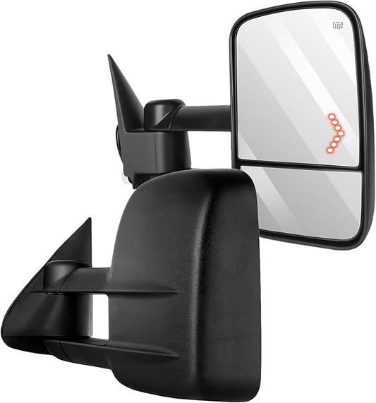 ECCPP Tow Mirrors Towing Mirrors Compatible with 2003-2007 for Chevy for GMC Silverado Sierra Truck(07 Classic Models) with Left Right Side Power Control Heat LED Turn Signal Light Black Housing
