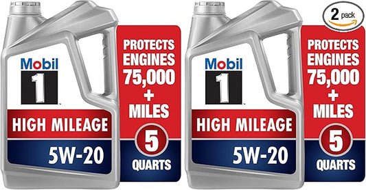 Mobil 1 Motor Oil 5W-20, 5 Quart | Full Synthetic | High Mileage | Pack of 2