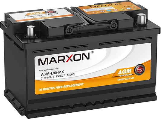 MARXON Group 94R H7 L4 Start and Stop Car Battery 12v 80AH 850CCA AGM BCI94R Maintenance Free Automotive Replacement Batteries 36 Months Warranty