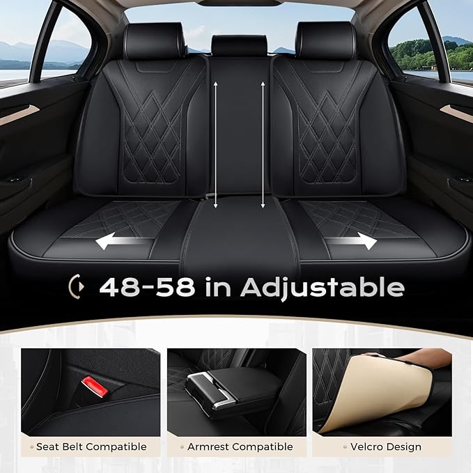 Coverado Car Seat Covers Full Set, Seat Covers for Cars, Front Seat Covers and Back Seat Cover Waterproof Leather Automotive Seat Cover, Universal Car Interior Protectors Cushion for Most Cars