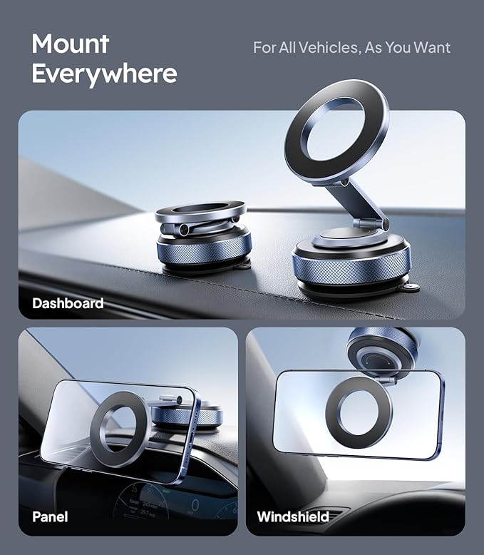 Wigoo Vacuum Magnetic Phone Holder for Car for Magsafe [80LBS Suction & 3000gf Magnetic] 360° Adjustable Car Phone Mount, Cell Phone Holders for Your Car, for iPhone 17 Pro Max 16 15 14 13 12 Air Plus