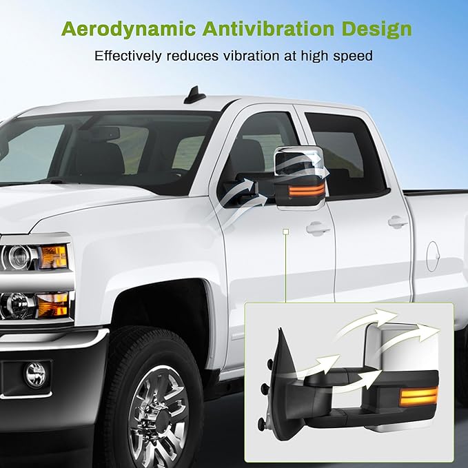 AUTOSAVER88 Towing Mirrors Compatible with 2014-2018 Chevy Silverado GMC Sierra 1500 2500HD 3500HD, LED Tube Turn Signal Light Power Heated Telescoping Tow Mirrors Pair Set-Chrome