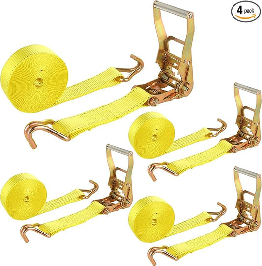 4 Pack 2 Inch Ratchet Straps Heavy Duty 20ft Tie Down Straps Ratchet with Double J Hook, 10000 LBS Break Strength, Cargo Ratchet Straps for Moving, Truck, Trailers, Motorcycles, Kayaks, Car Roof