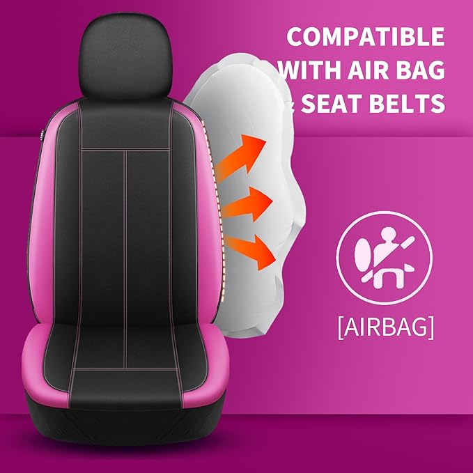 Neoprene Waterproof Car Seat Covers, Composite EVA Seat Covers, Car Seat Cover Front Seats Airbag Compatible, Universal Automotive Comfort for Most Cars,Trucks,SUVs(Black Pink 816)