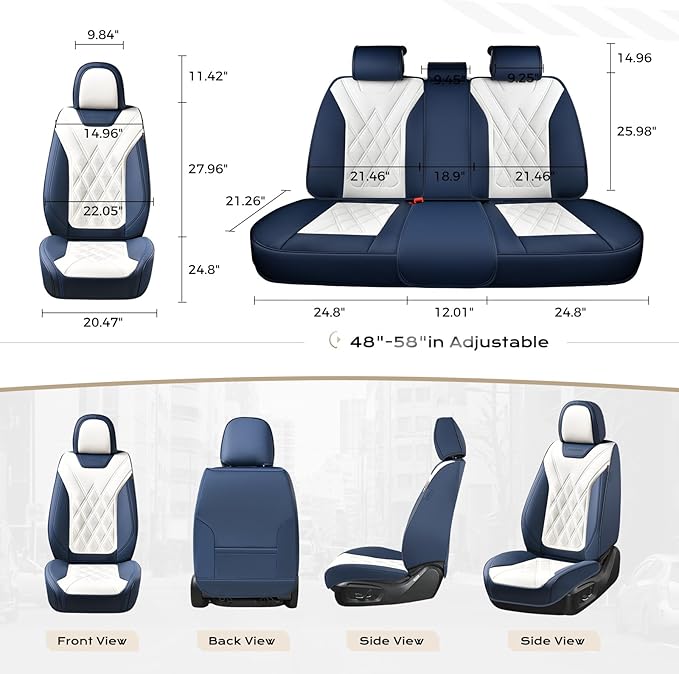 Coverado Car Seat Covers, Front Covers for Cars, Car Seat Cover Front Seats, Automotive Seat Cover, Waterproof, Leather Car Seat Cushion, Universal Interior Seat Protectors for Most Cars Blue-White