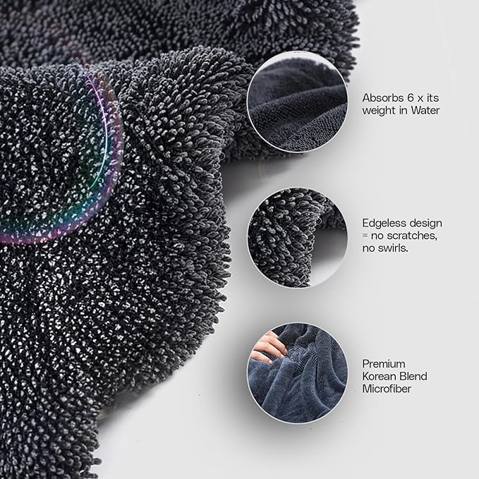 Crystal Clean 1300GSM Microfiber Towels for Cars – XL Drying Towel 2-Pack (24x36 & 12x12) with Double Twisted Loop, Professional Detailing Towel Car Detailers - Quick Dry, Paint Safe & Swirl-Free