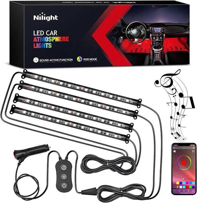 Nilight Car Interior Lights with APP Control 16 Million RGB Colors Strip Lights with Music Sync Mode and Multiple Scene Options for Cars Trucks SUVs