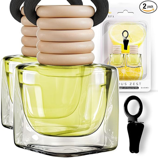 Car Air Fresheners - Citrus Zest Car Air Fresheners for Men | Pack of 2 Long Lasting Car Air Freshener | Odor Eliminator Car Perfume Diffuser with Essential Oils | Car Air Freshener Vent Clip by Perfa