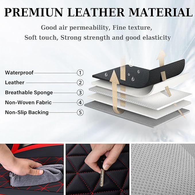 Coverado Seat Covers for Dodge Ram Full Set, Waterproof Truck Car Seat Cover Protectors Custom Fit for 2002-2025 Dodge RAM 1500 2500 3500 with Curved Bench(Red)