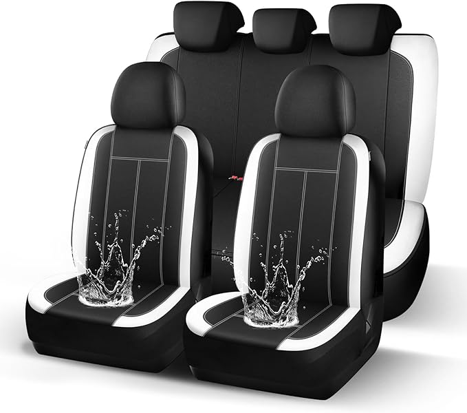 Seat Covers Neoprene Waterproof, Premium Cloth Car seat Covers Full Set,Composite EVA, Airbag Compatible,Universal Fit Automotive Seat Covers for Most Cars,Trucks,SUVs(Black White 816)