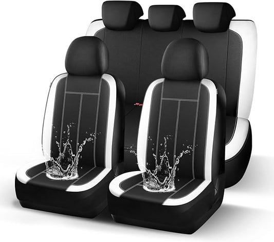 Seat Covers Neoprene Waterproof, Premium Cloth Car seat Covers Full Set,Composite EVA, Airbag Compatible,Universal Fit Automotive Seat Covers for Most Cars,Trucks,SUVs(Black White 816)