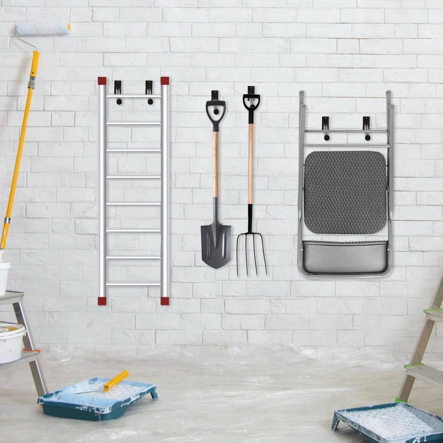 Garage Storage Mechanism Wall Mounted, Folding chair storage rack,Garden Tool Rack Manager Heavy-Duty Folding Chair, Suitablefor Car Tires, Ladders, Chairs, Strollers (Black (2-pack))