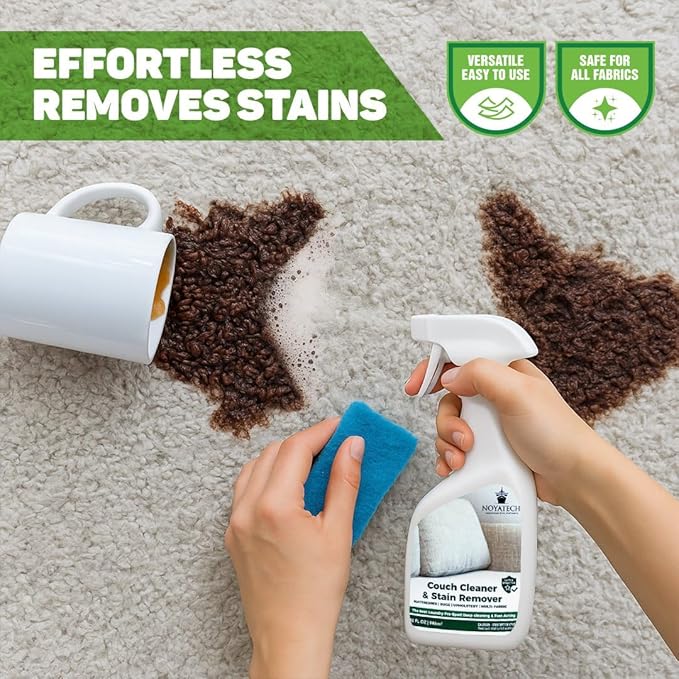 Couch Cleaner and Stain Remover Spray – Professional Strength, Multi-Surface Fabric and Upholstery Cleaner – Pet-Safe, Non-Toxic, Quick-Drying for Couches, Sofas & Car Interiors.