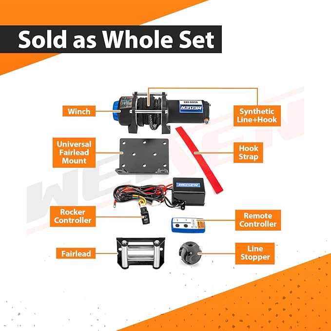WeiSen 4500lb 12V ATV UTV Electric Winch Kit w/ 1/4" Synthetic Line, Winch Roller Fairlead & Link Stopper for Off Road Trailer Towing