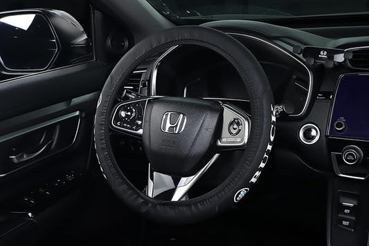 Black car Steering Wheel Cover - Universal Car Accessory for Diverse Cars, Durable Leather Cover with Anti-Slip Lining, for BuIck Steering Wheel with a Diameter of 14.5"-15".