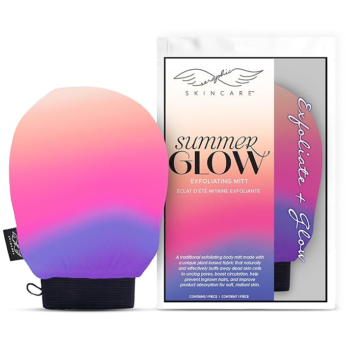 Seraphic Skincare (Summer Glow) Premium Exfoliating Mitt for Body 1pc– 100% Vegan Viscose Traditional Body Scrub Glove Kessa Korean Washcloth – Body Exfoliator for Self-Tan Removal & Keratosis Pilaris