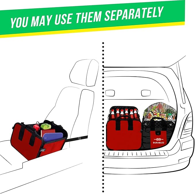 Extra Large Car Trunk Organizer for SUV - Trunk Storage - Modular Configurable Detachable Collapsible - Minivan Truck Sedan Van - 4 Compartment XXL, Red