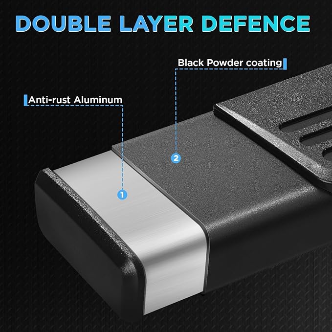 PZ 6.5" Double Cab Running Boards Compatible with 2019-2025 Chevy Silverado/GMC Sierra 1500, 2020-2025 for 2500HD 3500HD Black Aluminum Alloy Side Step Nerf Bar Ridge Pattern