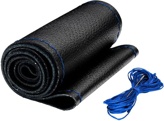 AUTOXBERT 38cm/15 Genuine Leather DIY Steering Wheel Cover Soft Hand Sewing On Wrap Cover with Needles Thread fit for VW Ford Nissan Kia Vauxhall