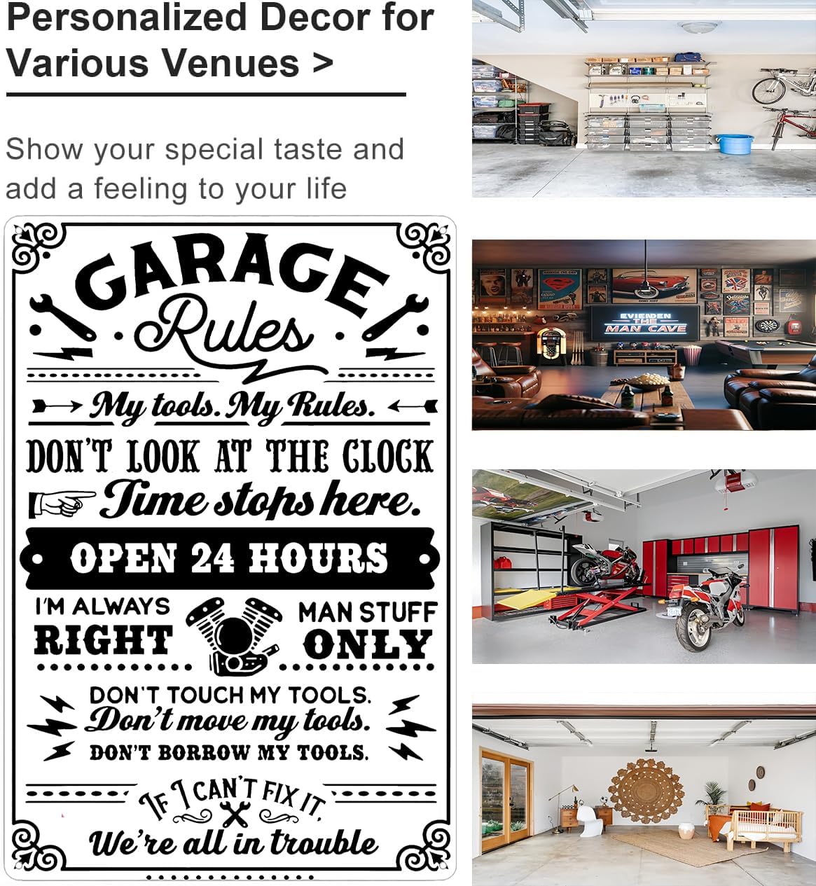 Gifts for Men Dad Husband Funny Garage Rules My Tools My Rules Tin Sign Vintage Metal Wall Art for Garage Workshop Man Cave Decor 8x12 Inch(3706)