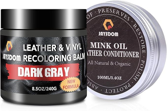 Leather Recoloring Balm, Leather Repair Kit, Leather Dye, Leather Color Restorer, Leather Scratch Remover, Leather Couch Paint, Repair, Leather Scratch Repair, Leather Restorer(Dark Gray with Oil)