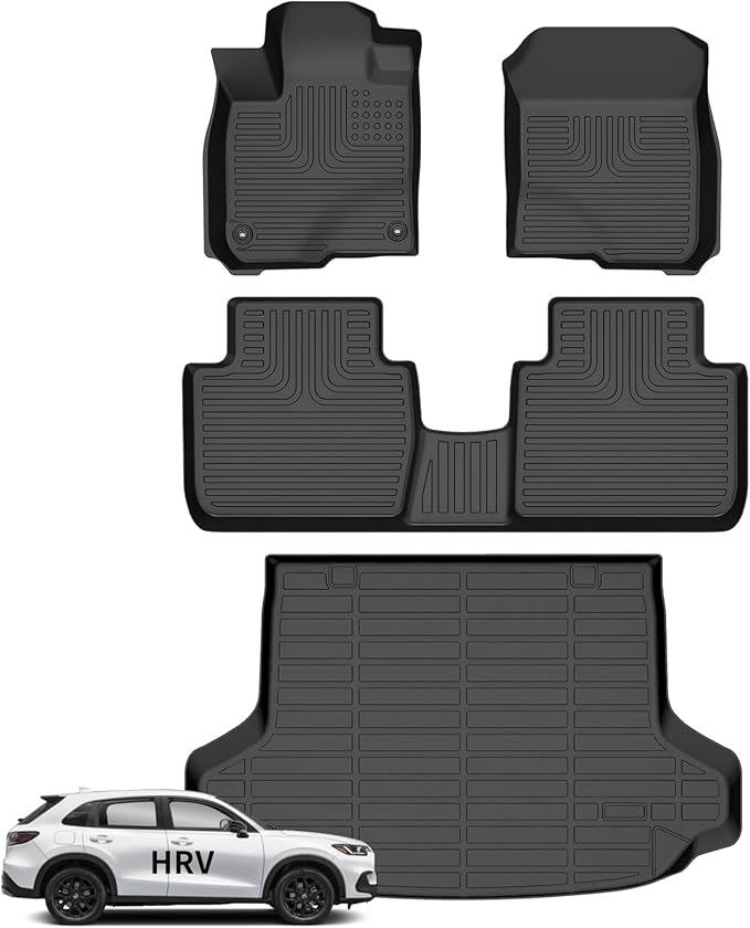 All Weather Floor Mats & Cargo Liner for Honda Hrv 2023 2024 2025 2026 Honda Hrv Floor Mats(Include Hybrid) for Hr-V Accessories 1st & 2nd Row Custom Fit Full Set for Hr-V Accessories - Black
