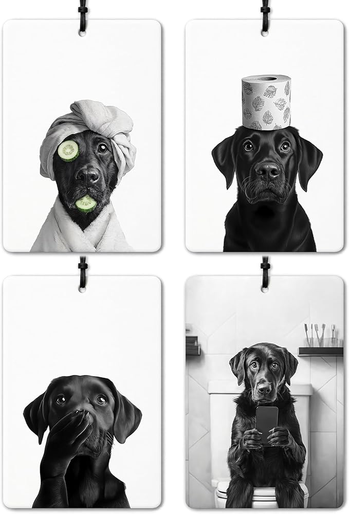 Funny Black Labrador Retrieve Car Air Freshener 4 Pcs, Black Lab Dog Mom Gifts Hanging Air Freshener for Cars Closet Drawer Books, Funny Dogs Car Accessories Mirror Decor for Women