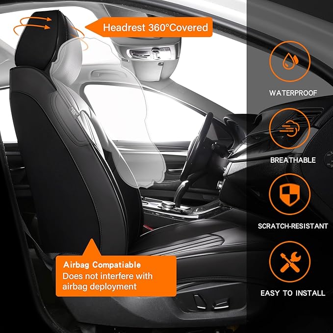 Front Car Seat Covers,Car Seat Protector Waterproof,Seat Covers Front Set, Car Seat Protectors,Automotive Seat Covers Fit for Most Cars Black