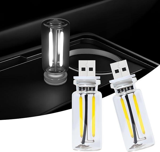2-Pack Vintage USB LED Lights for Car Interior, Touch Dimmable Night Light - Retro Glass Bottle Filament Lamp Bulb for Bedroom, Camping, Holiday Decoration Ambiance