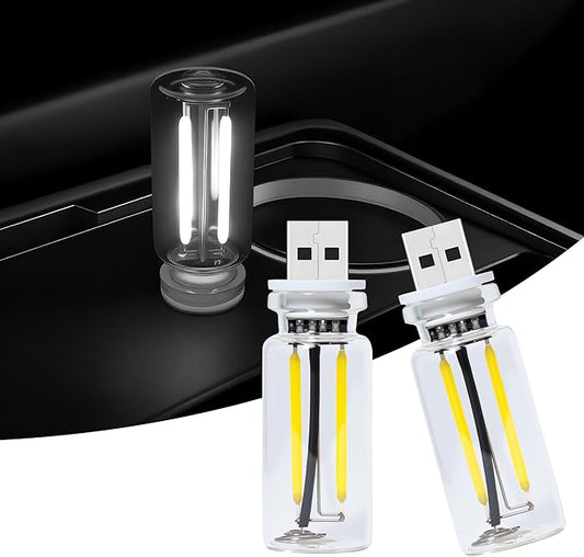 2-Pack Vintage USB LED Lights for Car Interior, Touch Dimmable Night Light - Retro Glass Bottle Filament Lamp Bulb for Bedroom, Camping, Holiday Decoration Ambiance