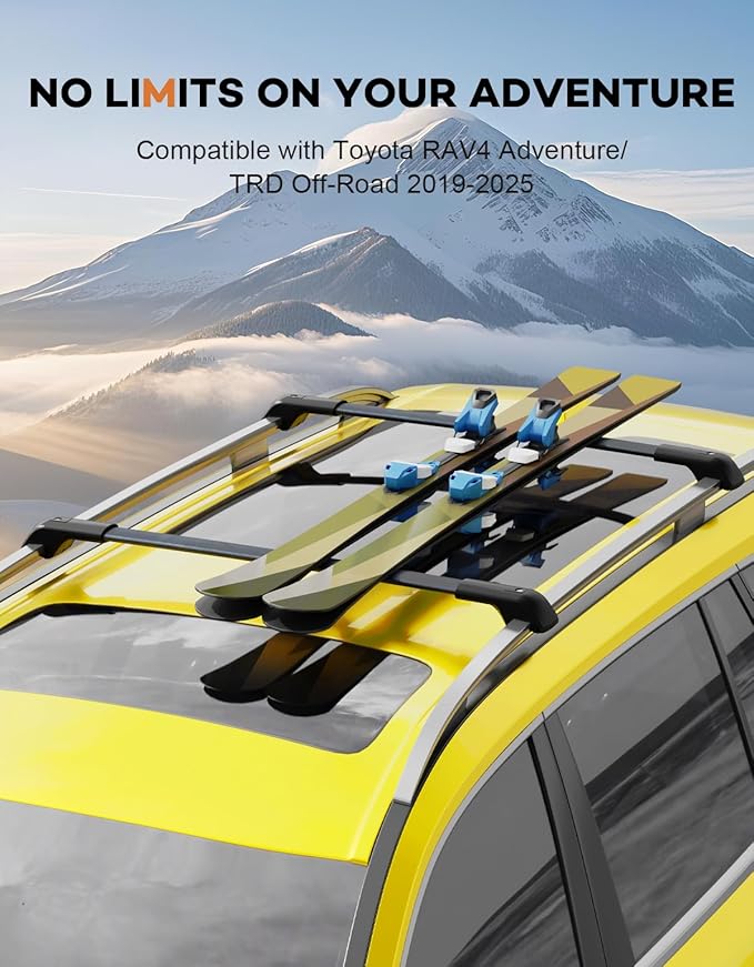 300lbs Lockable Roof Rack Cross Bars Compatible with 2019-2025 RAV4 Adventure/TRD Off-Road, Heavy Duty Aluminum Roof Rails Crossbars Cargo Canoe Black Rooftop Cargo Carrier.