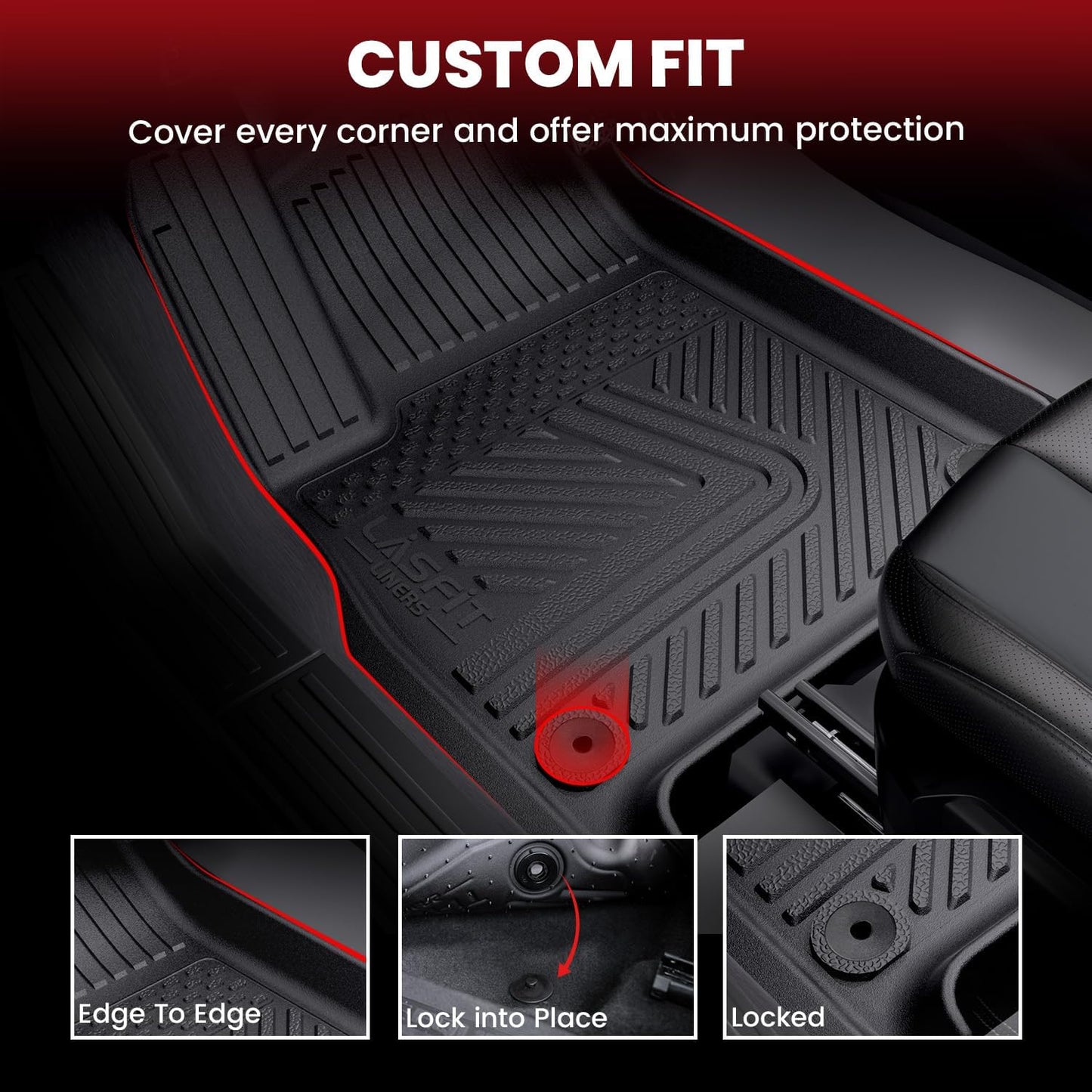LASFIT Floor Mats for Rivian R1T 2025, All Weather Floor Liner TPE Custom Fit Car Mats for Rivian R1T 1st & 2nd Row Rubber Mats, Black,Tasteless, Durable and Easy to Clean