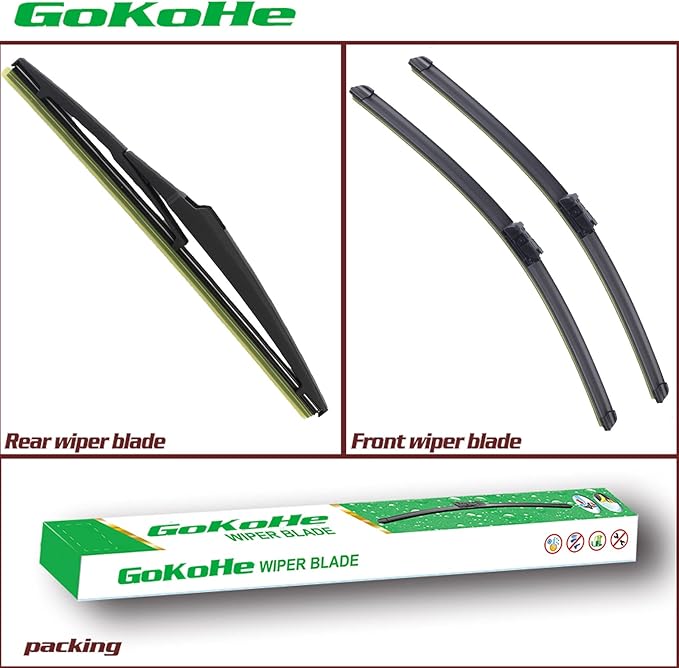 Front and Rear Windshield Wipers (pack of 3pcs) Replacement for 2017-2023 Mazda CX-5 2017-2023 Mazda CX-9 24" + 18" Front Windscreen wiper and 14" Rear Wiper Blade