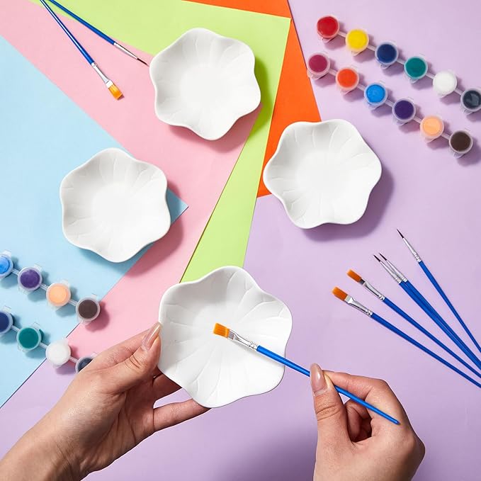Kolldenn 4 Sets Jewelry Dish Making Kit DIY Paint Your Own Ceramic Arts and Crafts Kit Make Your Own Jewelry Bowls Gifts for Birthday Gift Ideas (Lotus Leaf Plate)