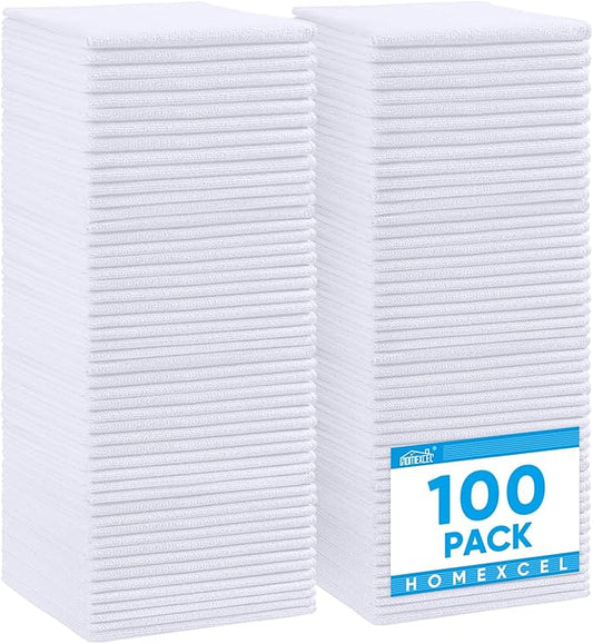 HOMEXCEL White Microfiber Cleaning Cloth, 100 Pack Cleaning Towels for Kitchen, Lint Free, Scratch-Free, Highly Absorbent, and Reusable Cleaning Rags for House, Window and Glass, Cars, 11.5 X11.5 inch