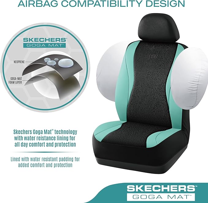 Skechers Car Seat Covers,Leather Seat Covers with GOGA Mat Technology,Waterproof Car Seat Covers Full Sets,Airbag Compatible,Comfort Universal Fit for Most Cars,Vans,Trucks,SUVs,Mint
