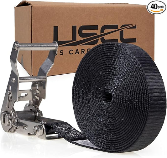 US Cargo Control Endless Ratchet Straps 1" X 15' (40-Pack), 3,300 LBS Break Strength, Stainless Steel Tie Downs, Marine Tie Down Straps for Boats, ATVs, Trees, Camping, Snow, Saltwater Applications