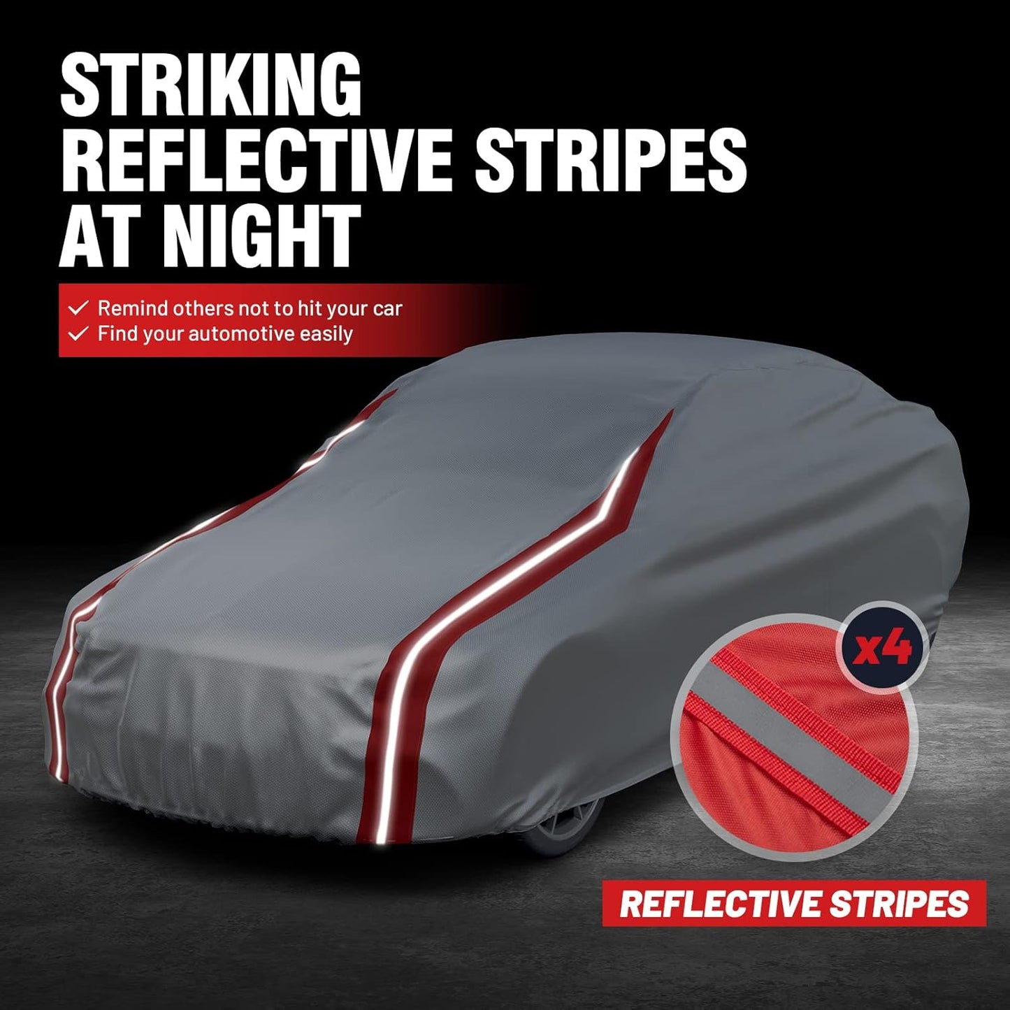 Favoto Car Cover Waterproof Outdoor - Custom Fit for Ford Mustang (1964-2024) All Weather with Reflective Stripe Snow Sun Dust UV Protection Full Exterior Cover