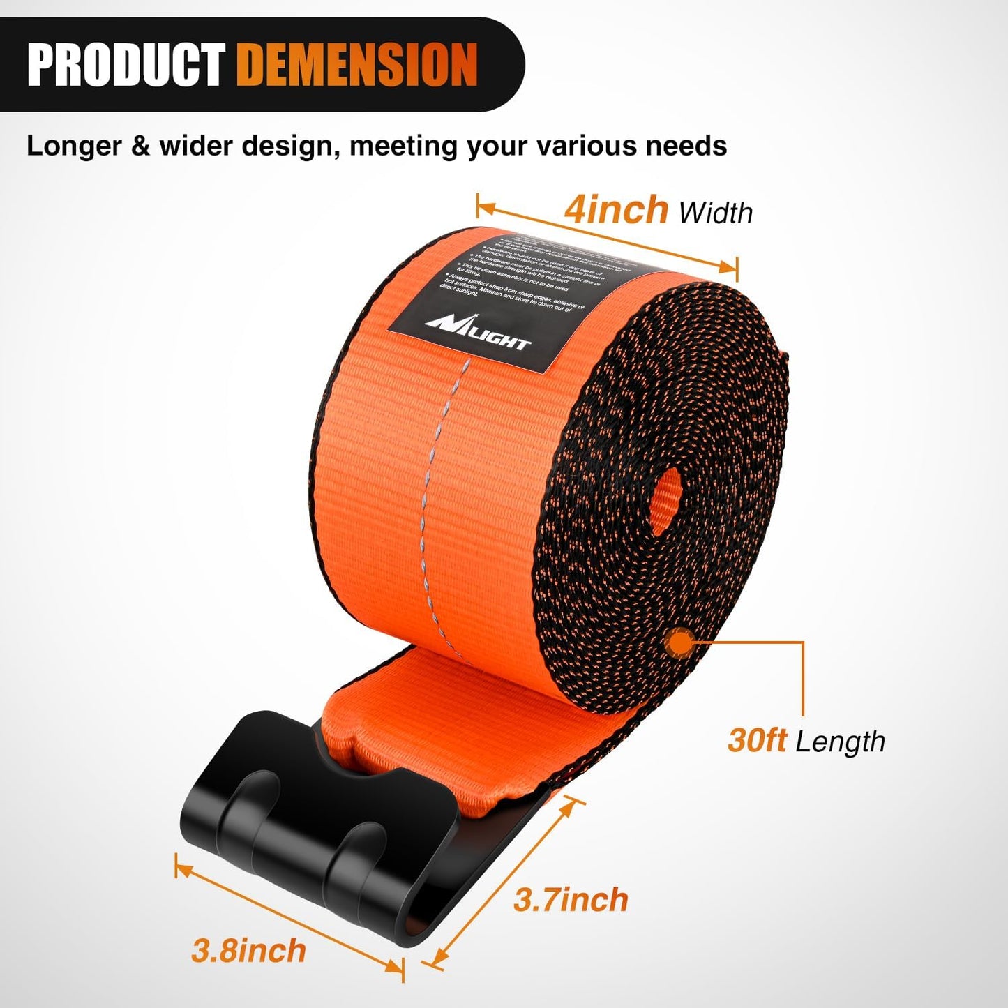 Nilight Truck Straps 4”×30’ Orange Heavy Duty Winch Straps with Flat Hook Break Strength 16800LBS WLL 5400LBS Cargo Straps for Flatbeds Trucks Trailers Farms Rescues Tree Saver (10PACK)