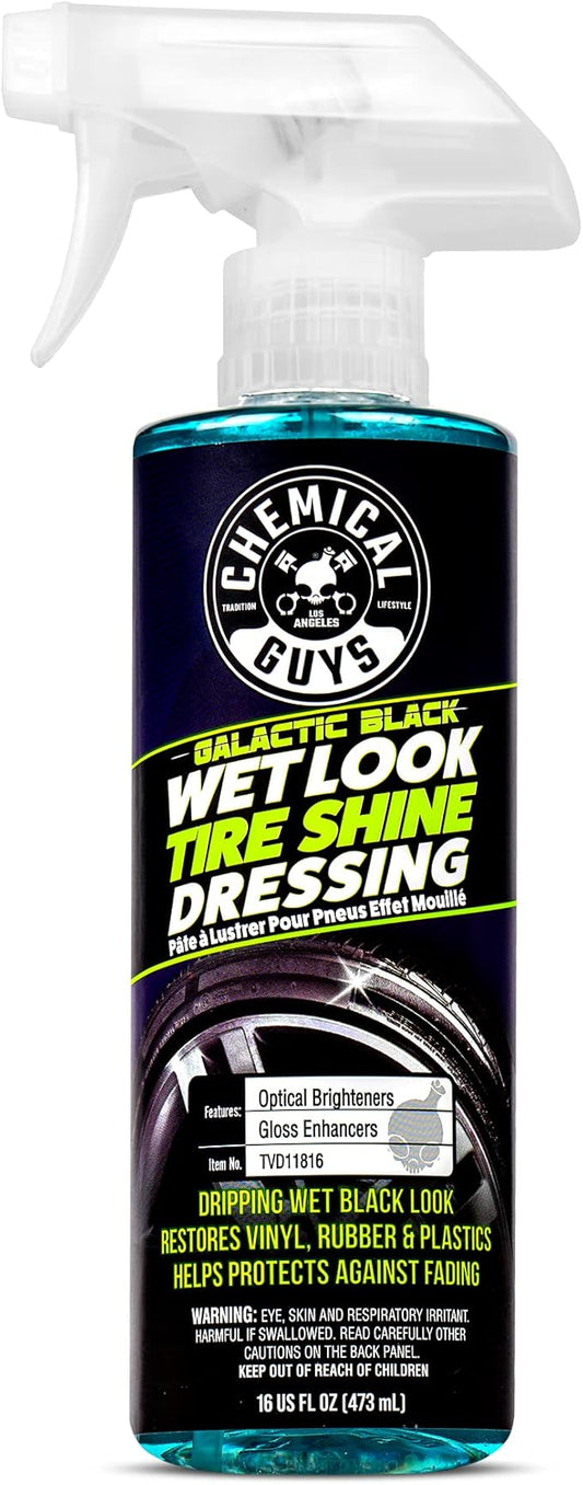Chemical Guys Galactic Black Wet Look Tire Shine Dressing – High Gloss Spray for Tires, Trim and Rubber – Restores Deep Black Shine and Protection for Cars, Trucks, Motorcycles and RVs, 16 oz