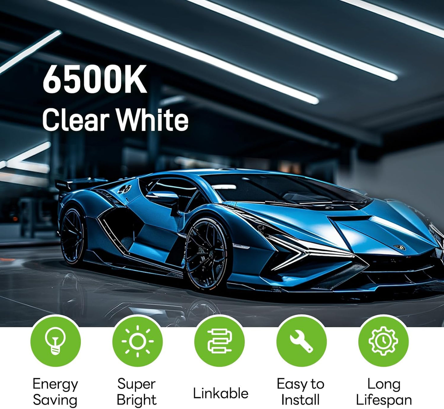 Pak LED Shop Lights, 4FT T5 Integrated Utility Fixture, 2300LM 6500K Cool White, 20W Energy Efficient Linkable LED Tube Lights for Garage, Workshop, Basement, FCC Certified, 2 Pack