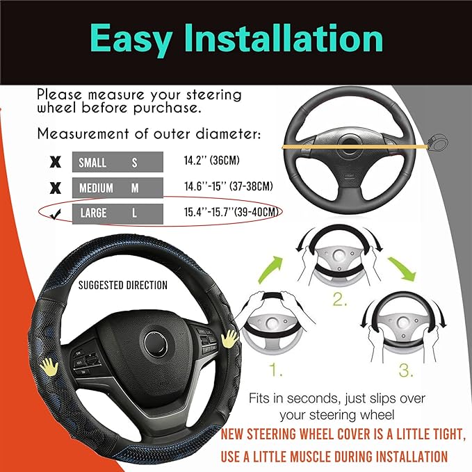 PINCTROT Large Size Steering Wheel Cover Great Grip with 3D Honeycomb Anti-Slip Design, 15.5-15.75 Inch (Blue)