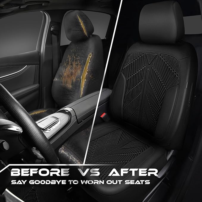 CAR Pass Waterproof Car seat covers Front Seats covers Neoprene Wetsuit, All-Weather Non-Slip Durable, Universal Fit for SUV Sedans Trucks Vans Automotive, Armrest Airbag Compatible, 3D Emboss 2 Black