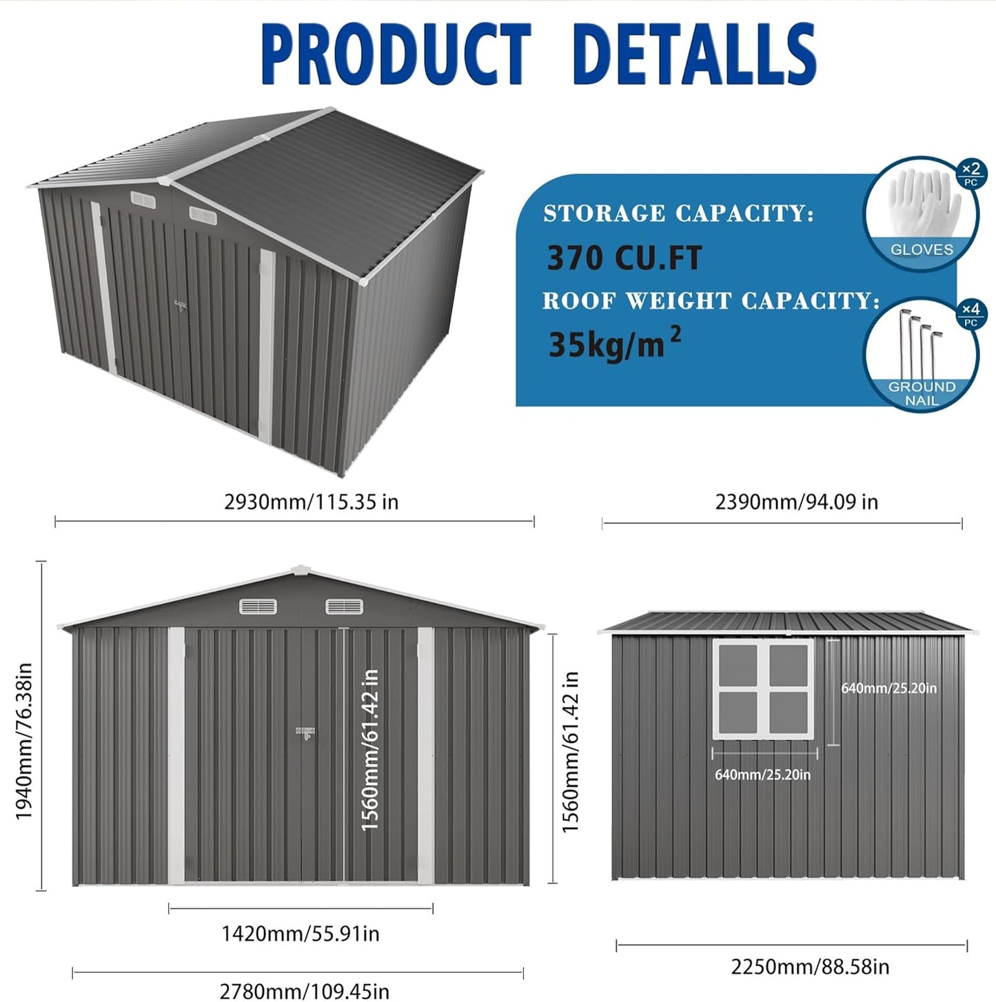 8X10 FT Outdoor Storage Shed with Window, Metal Sheds & Outdoor Storage with Lockable Door and 4 Vents, Outside Storage Shed Waterproof for Backyard, Garden, Patio, Gray