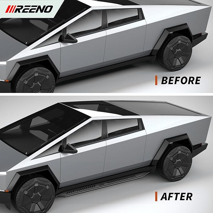 Heavy-Duty Running Boards for 2024 2025 Tesla Cybertruck, Side Steps with Mounting Brackets, Textured Black, No Drilling