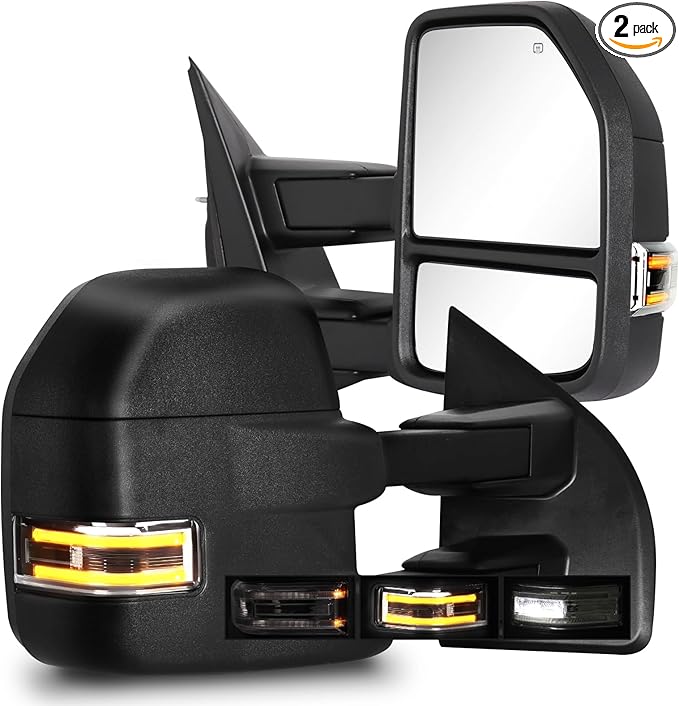 Towing Mirrors for F150 Ford Pickup 2015 2016 2017 2018 2019 2020 with Turn Signal & Running Lights, Spotlight, Heated Power Glass Pair Set (Unpainted)